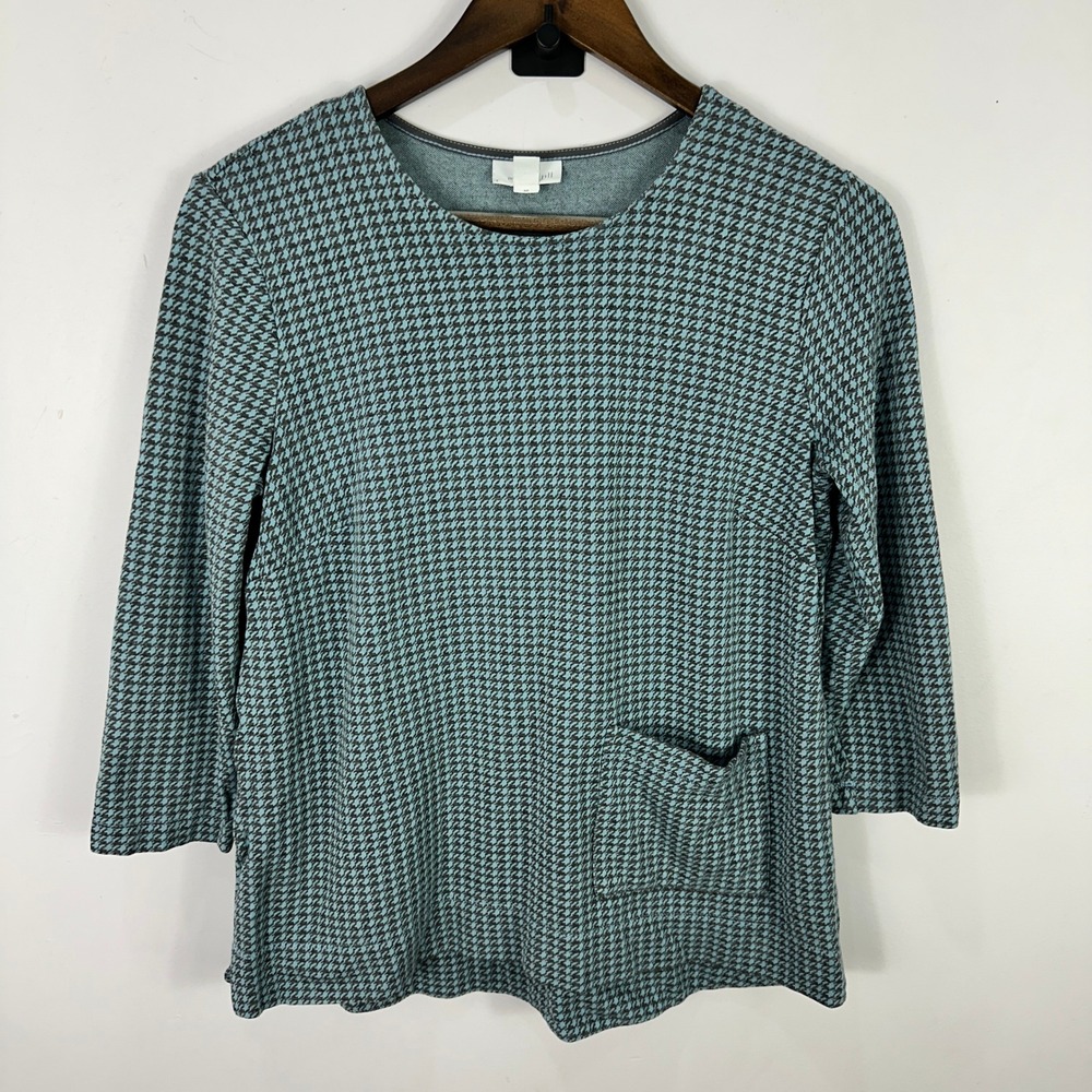J Jill Ponte Knit Top Womens S Blue Geometric Print Casual Office Wear